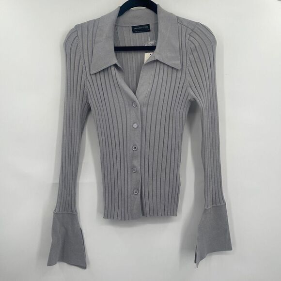 Urban Outfitters Women's Dylan Gray Collared Ribbed Flyaway Cardigan Medium NWT - Picture 2 of 9